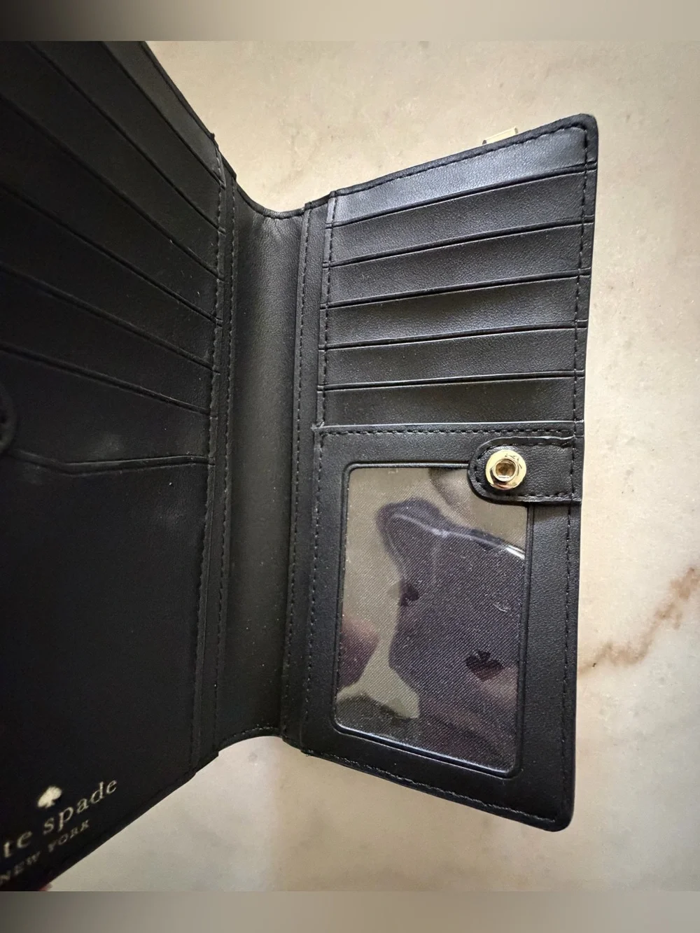 kate spade Black Saffiano Leather Card & Key Holder with Gold Logo